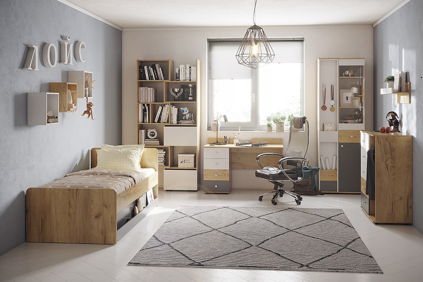 Лойс Молодежная комната Дуб золотистый/Графит/Белый