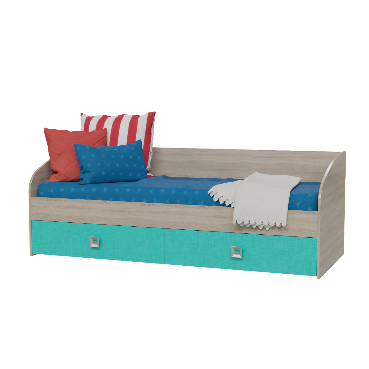 Сити 4-2001 Кровать односпальная с двумя ящиками сонома/аква