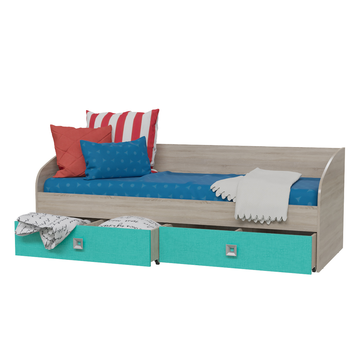 Сити 4-2001 Кровать односпальная с двумя ящиками сонома/аква