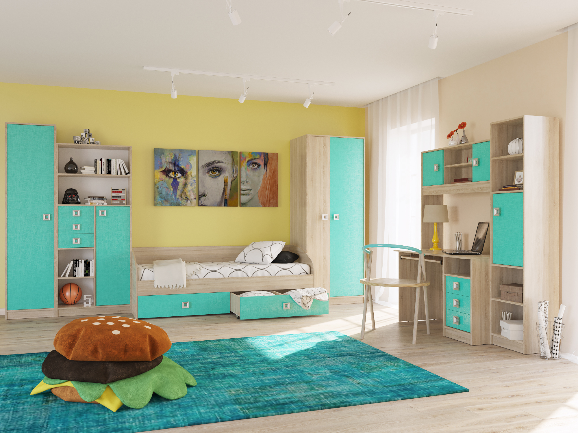 Сити 6-9411 Шкаф для одежды сонома/аква