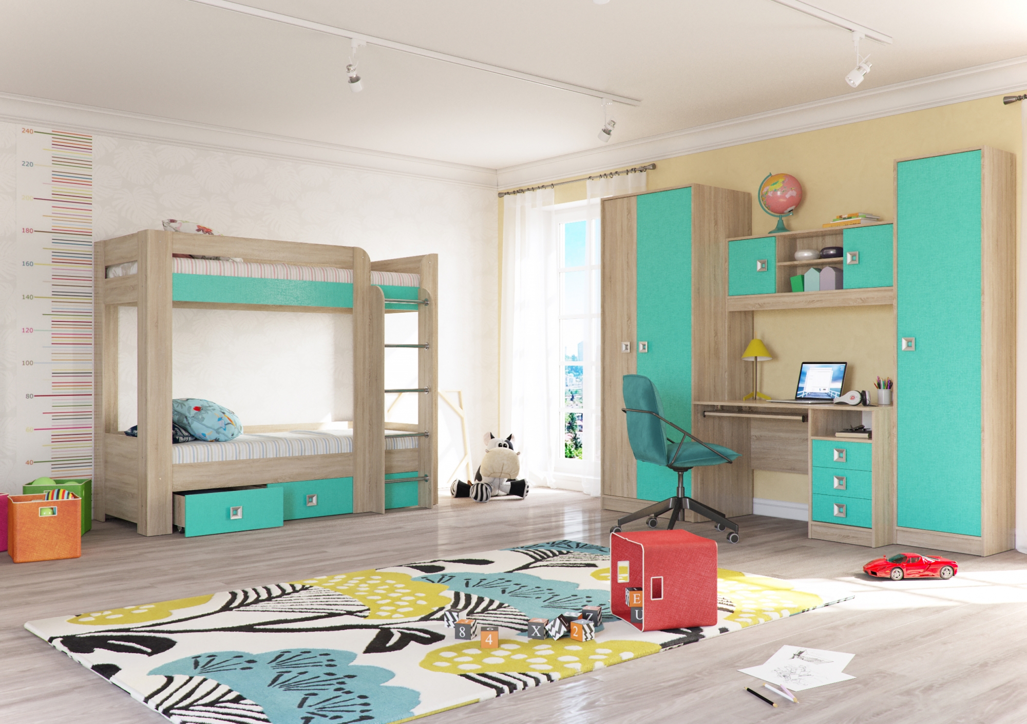 Сити 4-2002 Кровать 2-х ярусная сонома/аква