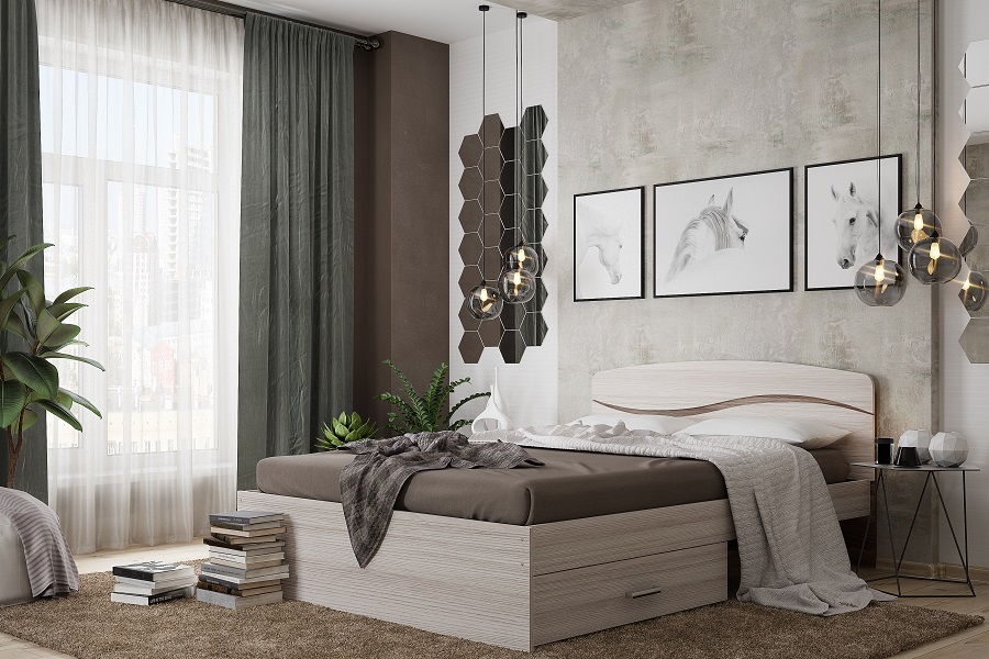 Валенсия Кровать 1400 с ортопед.основанием Ясень шимо светлый/шимо тёмный