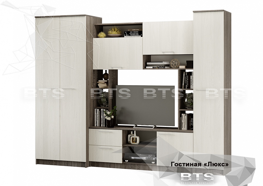 Стенка в гостиную Флора Люкс, ясень