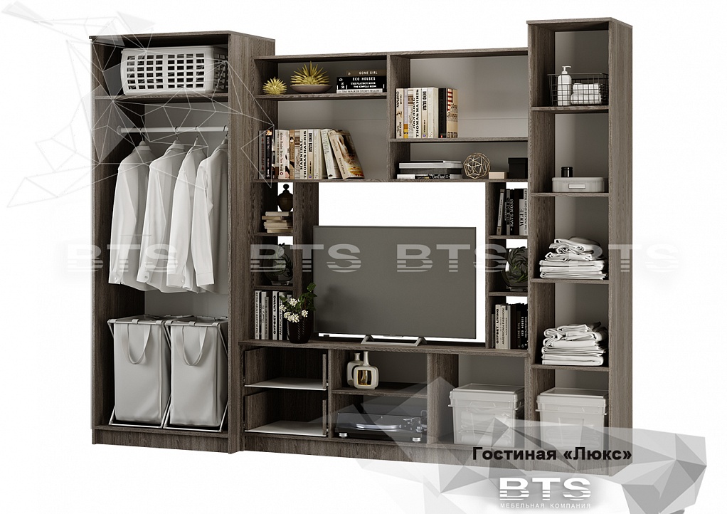 Стенка в гостиную Флора Люкс, ясень