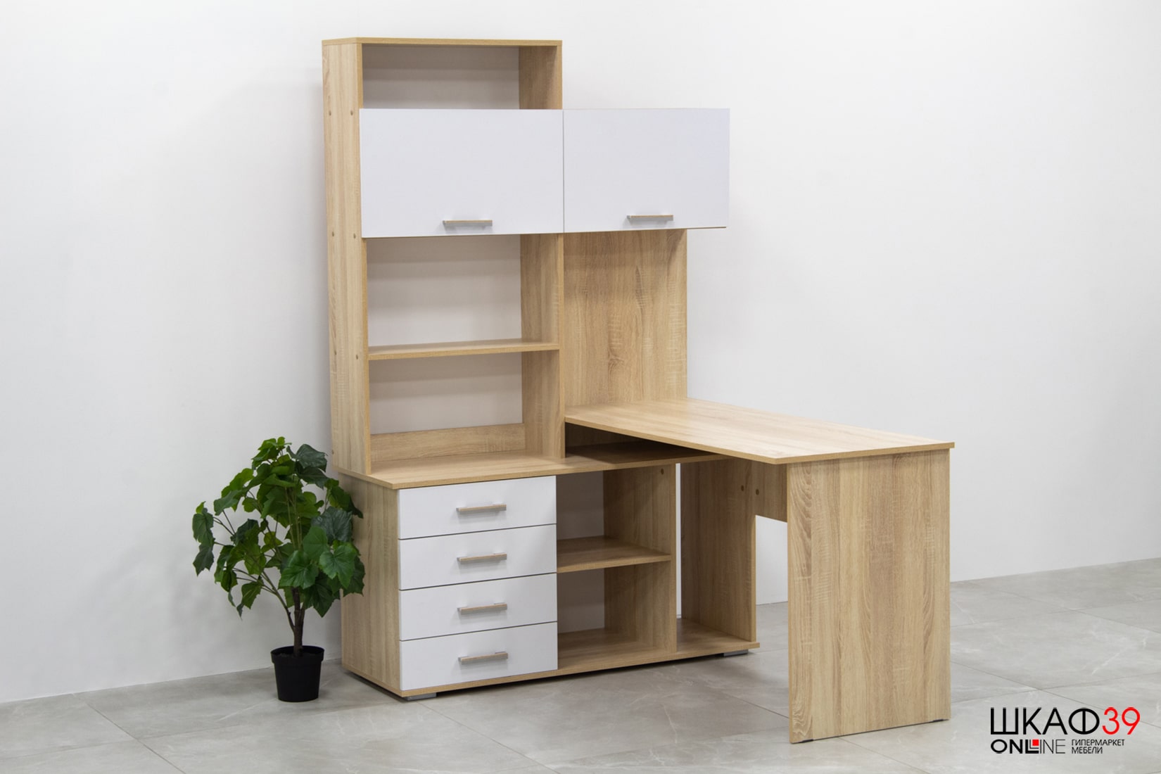 ПКС-11 Стол письменный Дуб Сонома/Белый глянец (правый)