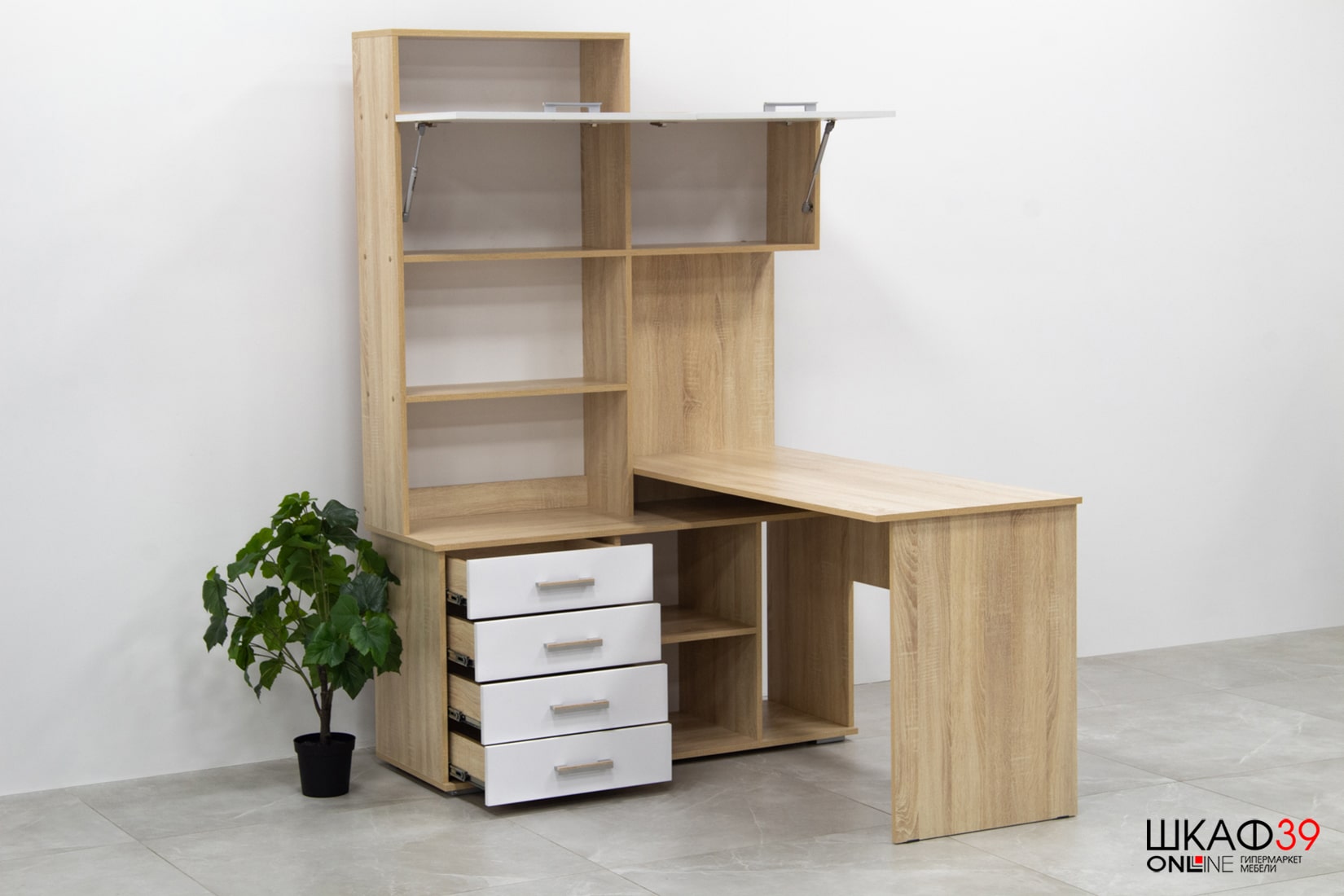 ПКС-11 Стол письменный Дуб Сонома/Белый глянец (правый)