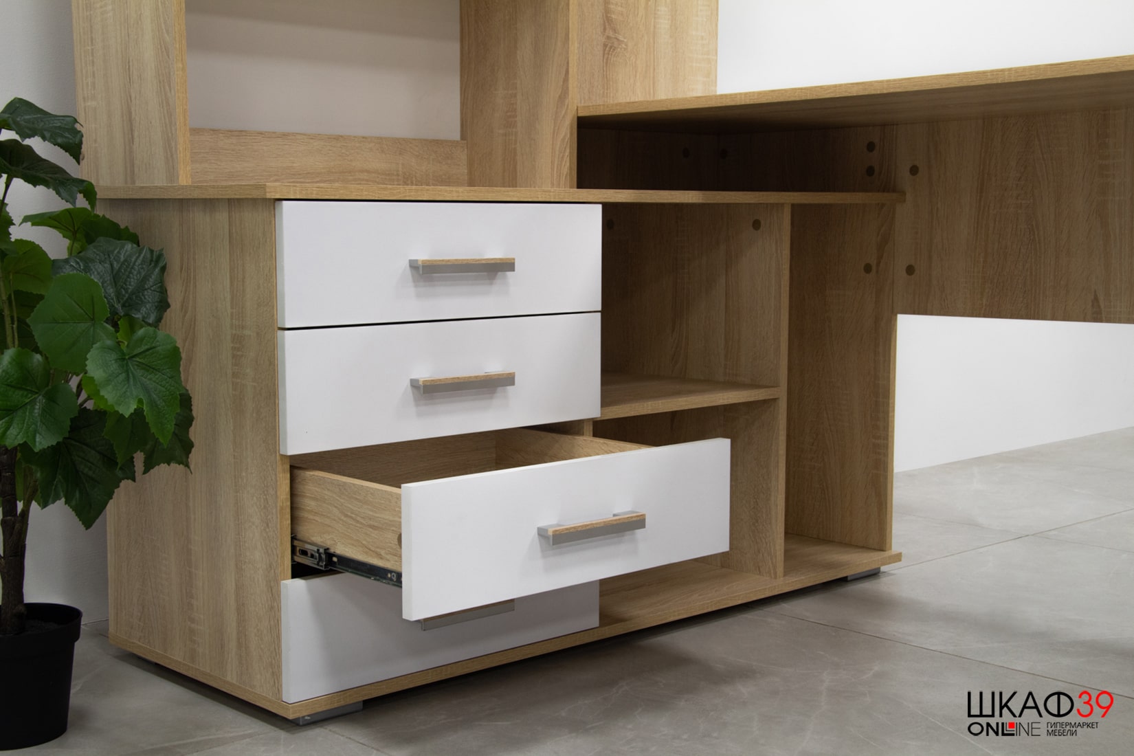 ПКС-11 Стол письменный Дуб Сонома/Белый глянец (правый)