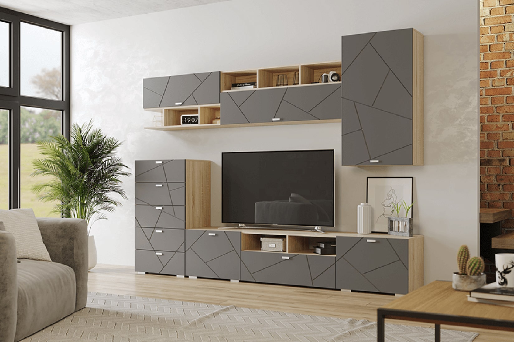 Скайлайн Гостиная 1 Дуб сонома/Графит