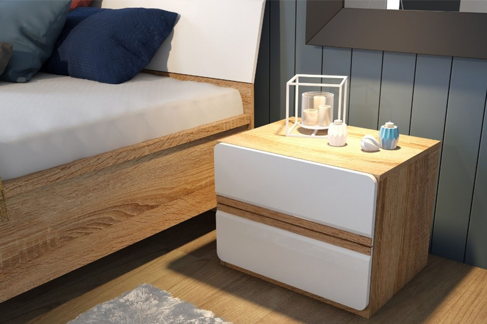 Дакота Тумба прикроватная Дуб сонома/Белый глянец