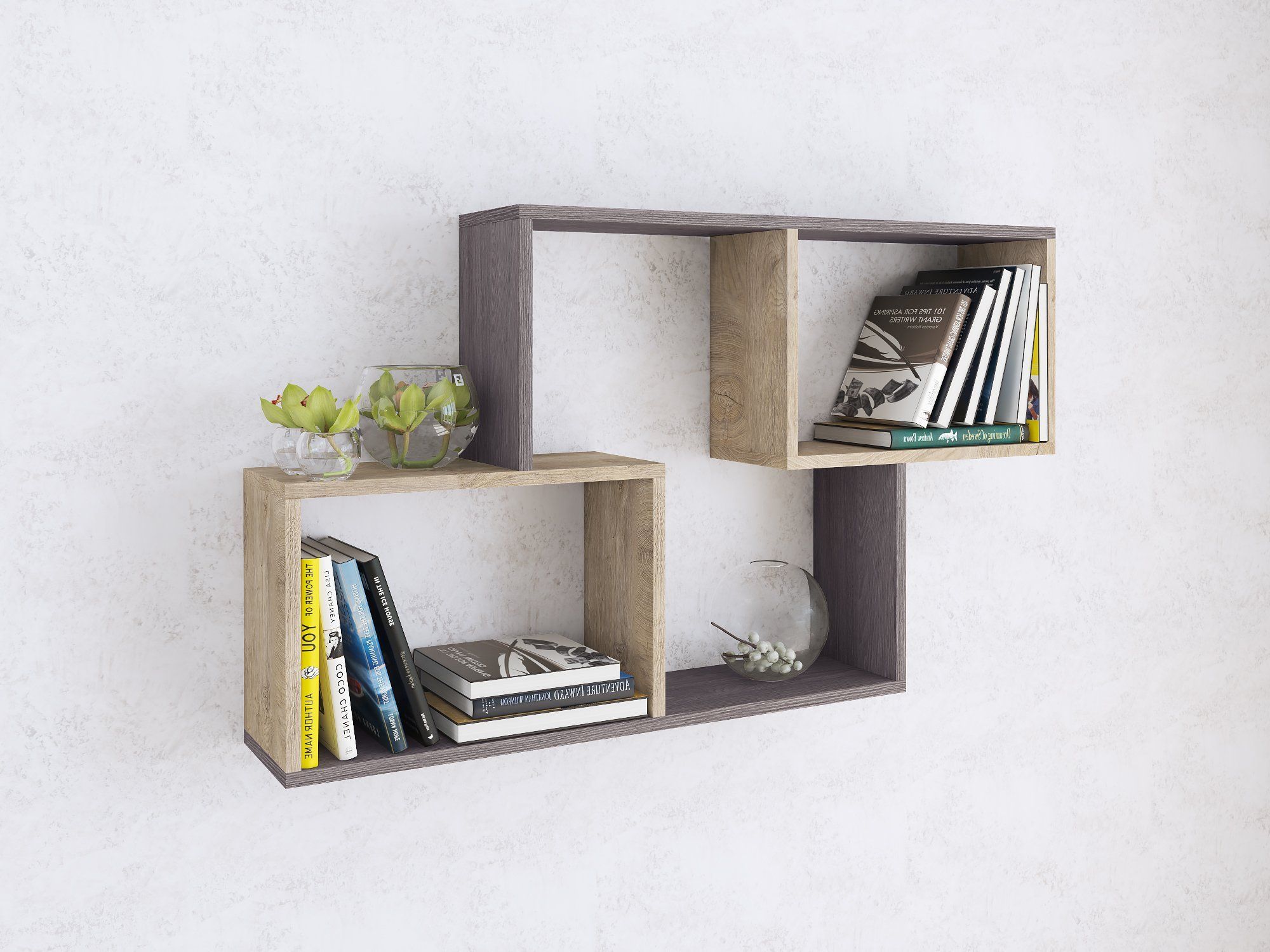 Полка навесная ПН-3, ясень анкор темный/дуб эндгрейн