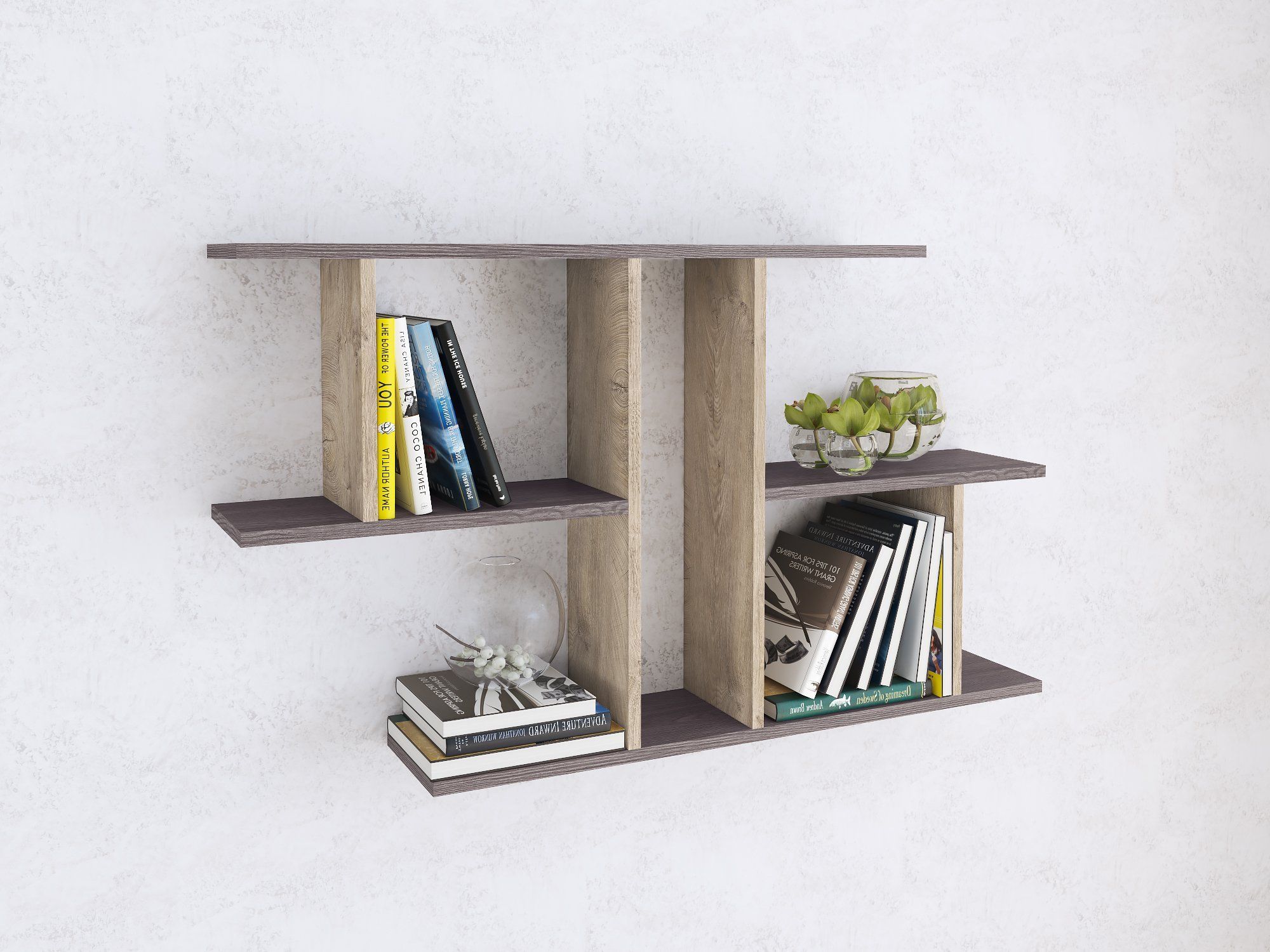 Полка навесная ПН-4, ясень анкор темный/дуб эндгрейн