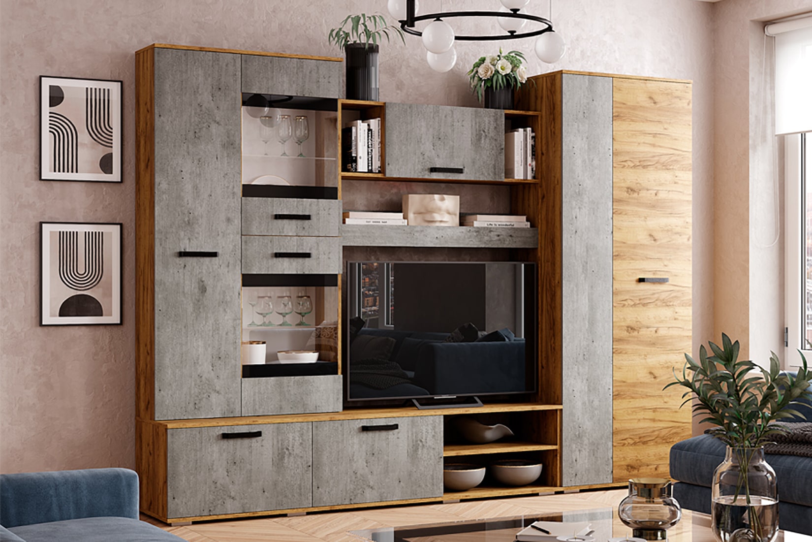 Трамп гостиная модульная Крафт/Метрополитан грей