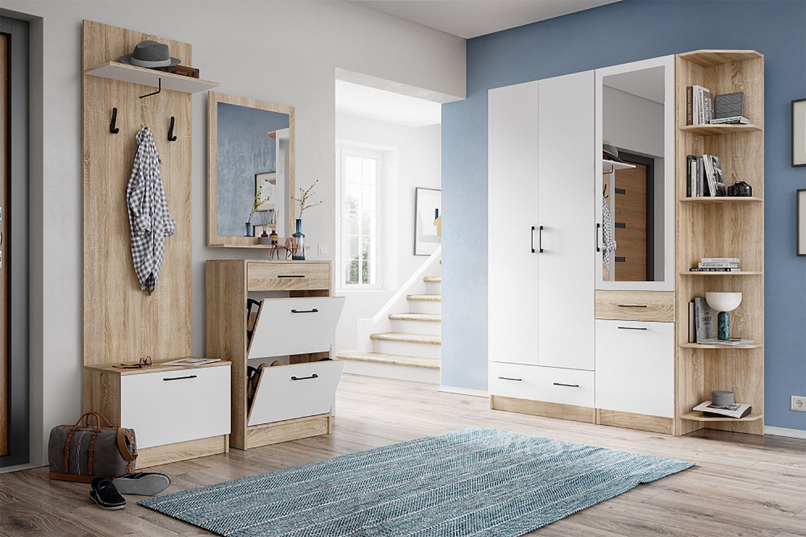 Денвер прихожая модульная Дуб сонома/Белый