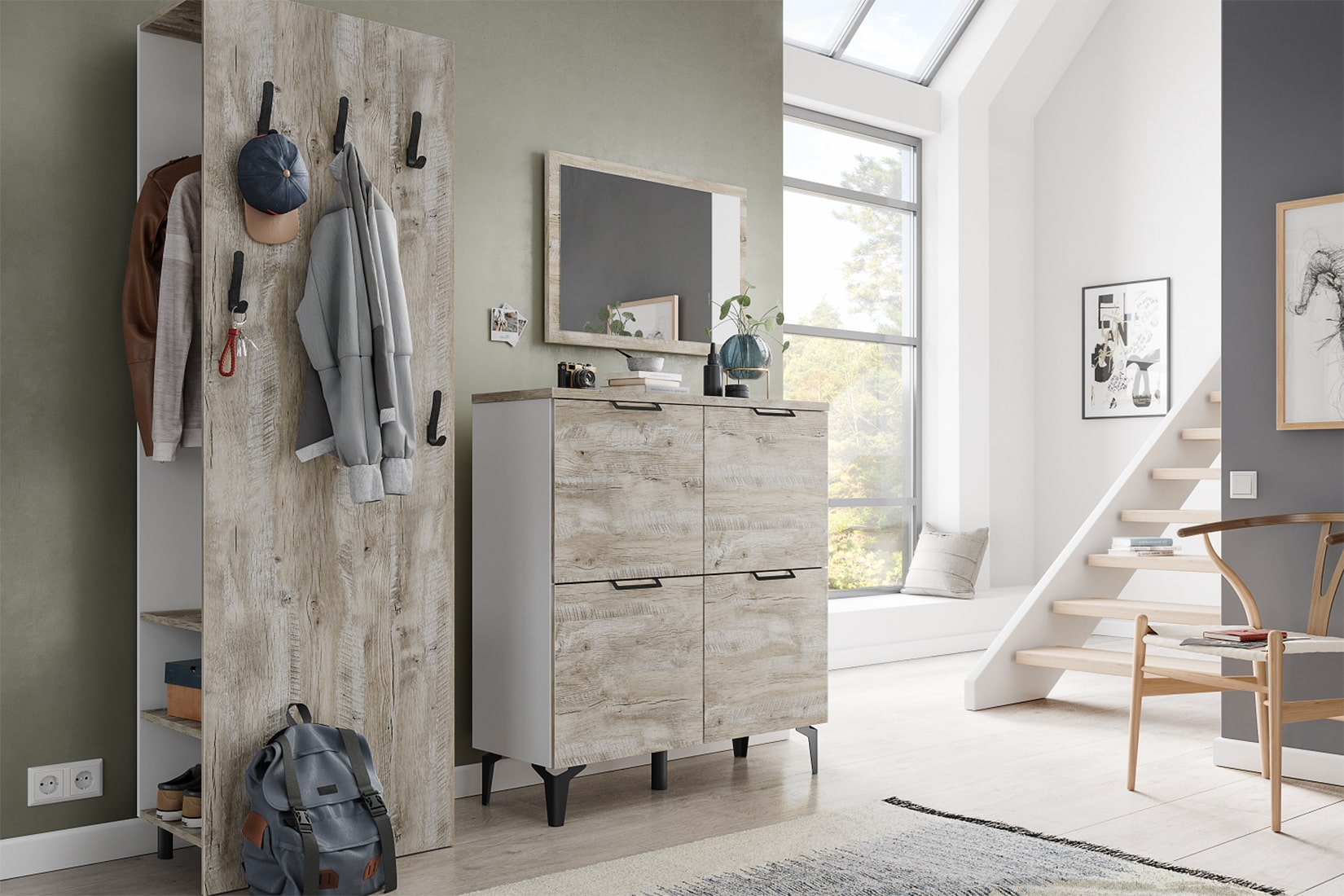 Чикаго прихожая модульная Дуб юкон/Белый