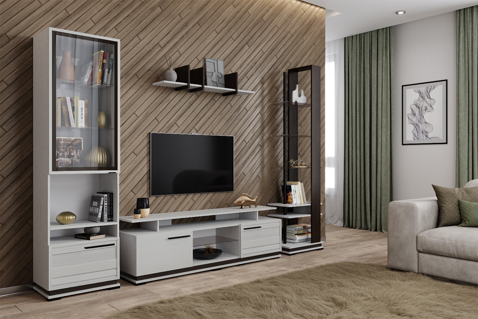 Модена гостиная модульная Ясень анкор светлый/Венге