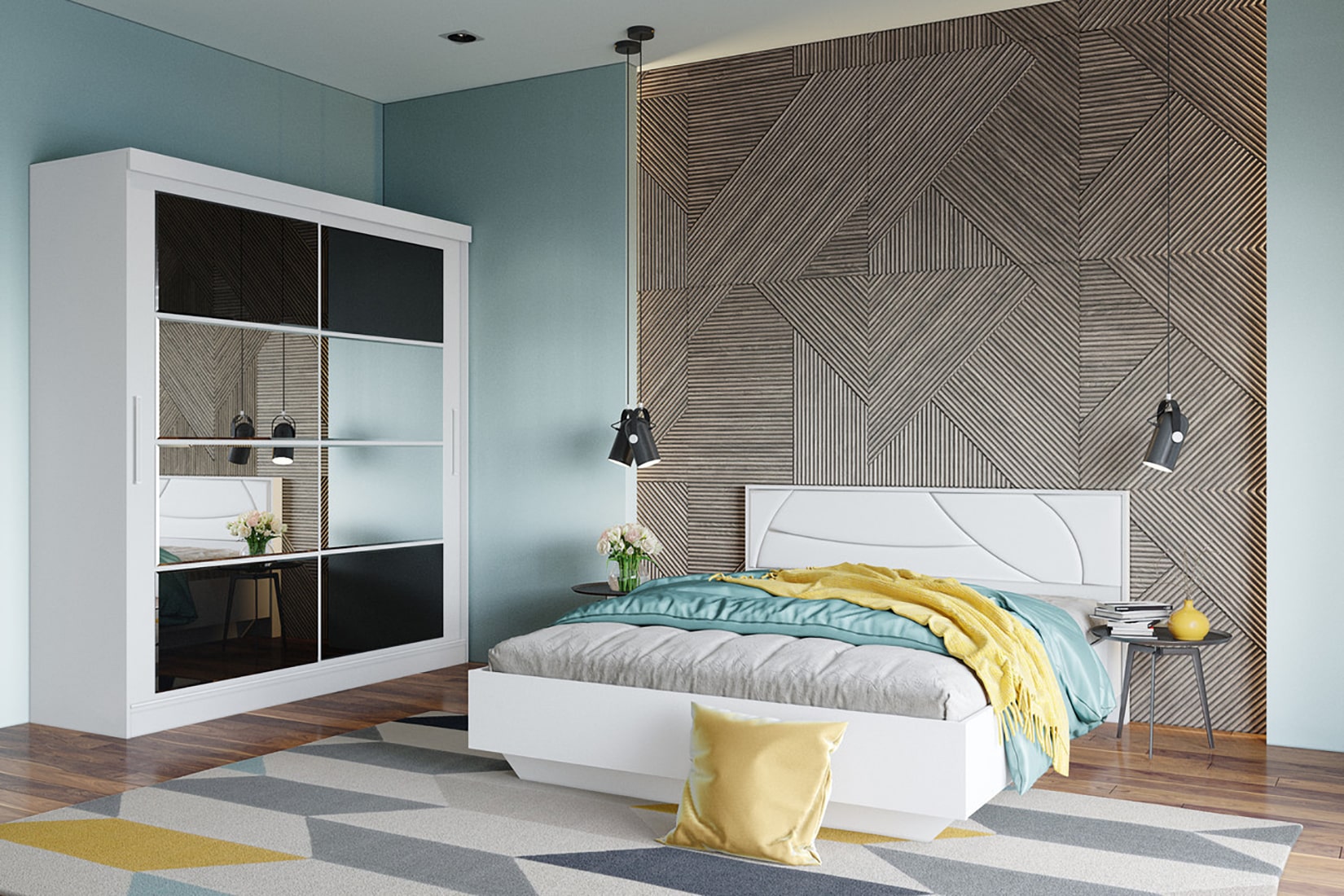 Мирти спальня модульная Белый шагрень/Белый глянец