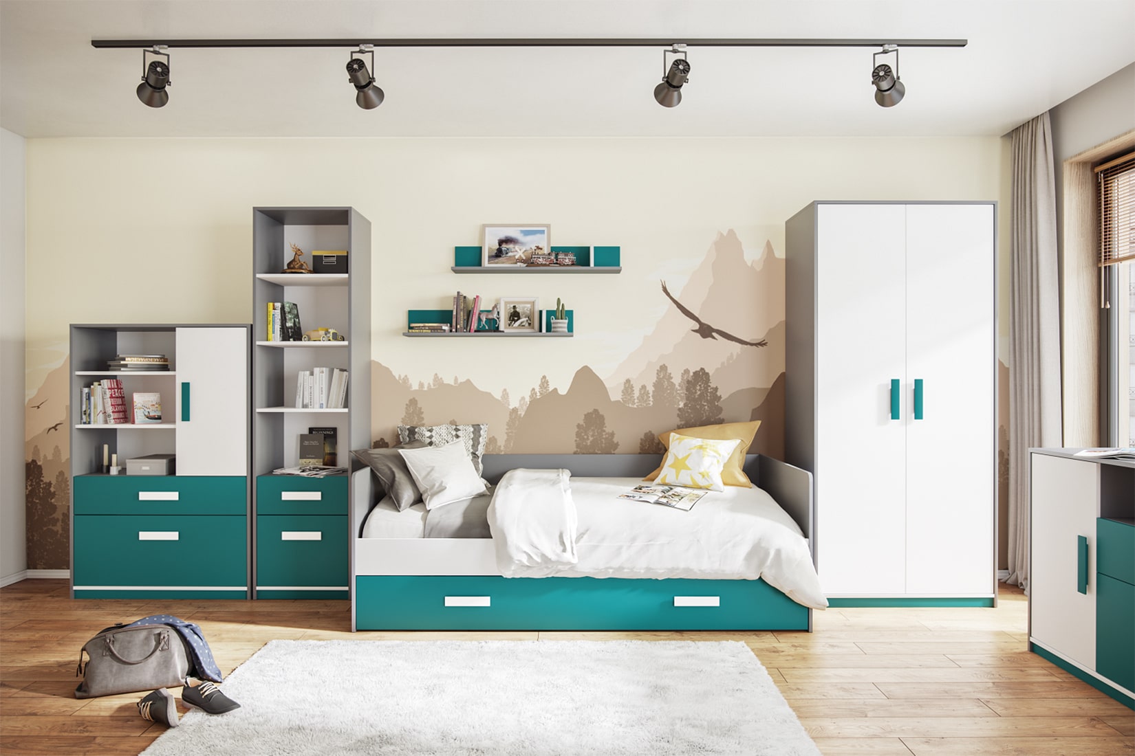 Кэнди спальня детская модульная Графит/Океан