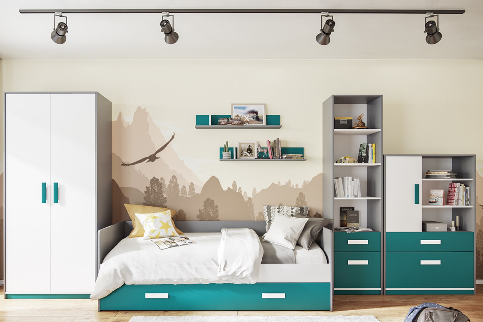 Кэнди спальня детская модульная Графит/Океан