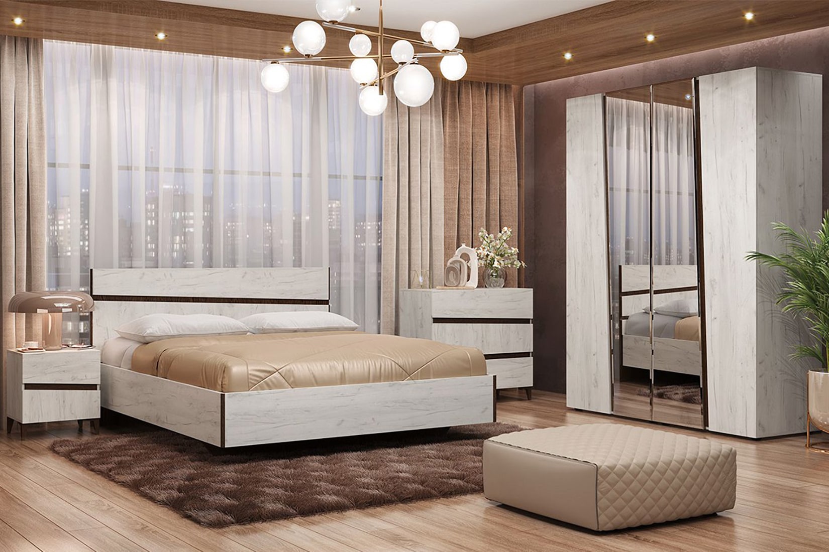 Крафт спальня модульная Дуб крафт белый/Венге