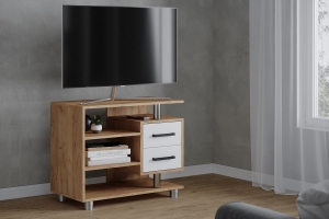 Тумба для ТВ узкая 011 (2я), дуб крафт золотой/белый