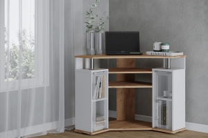 Тумба для ТВ угловая 044 (2у), дуб крафт золотой/белый