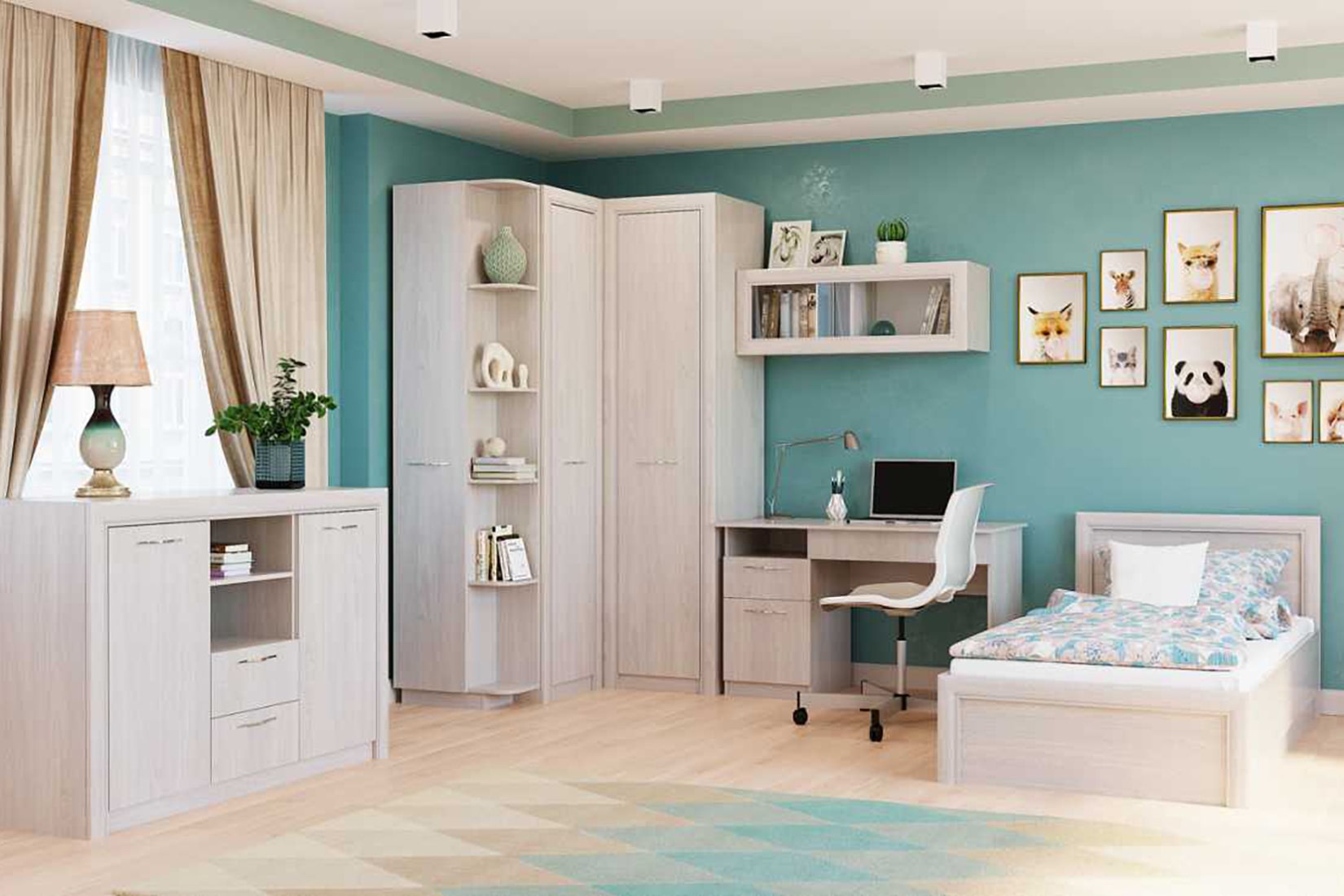 Октава спальня/детская модульная Ясень анкор светлый