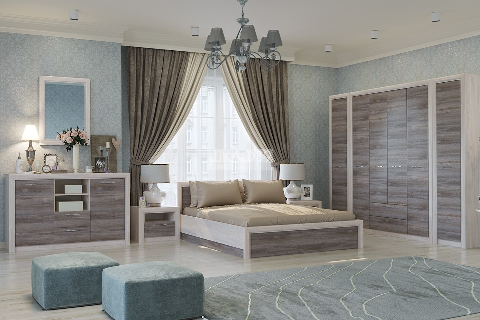 Октава спальня/детская модульная Ясень анкор светлый/Клабхаус серый