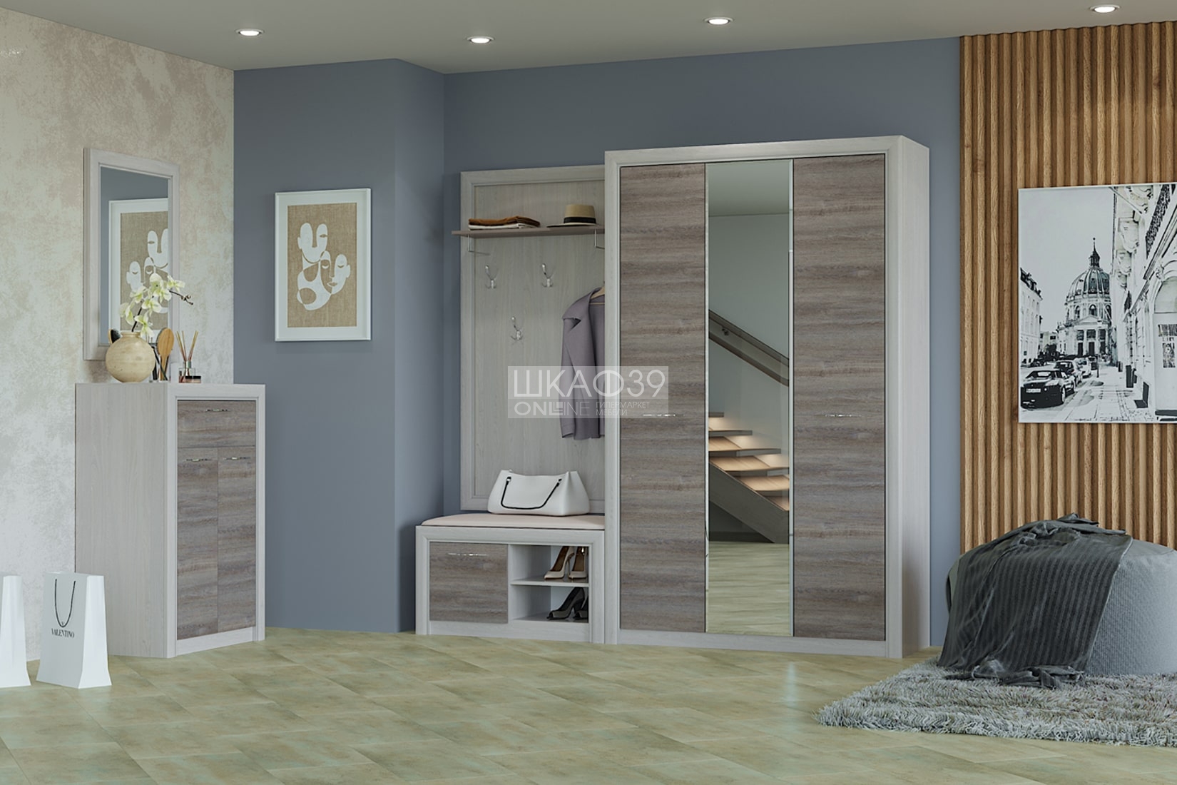 Октава прихожая модульная Ясень анкор светлый/Клабхаус серый