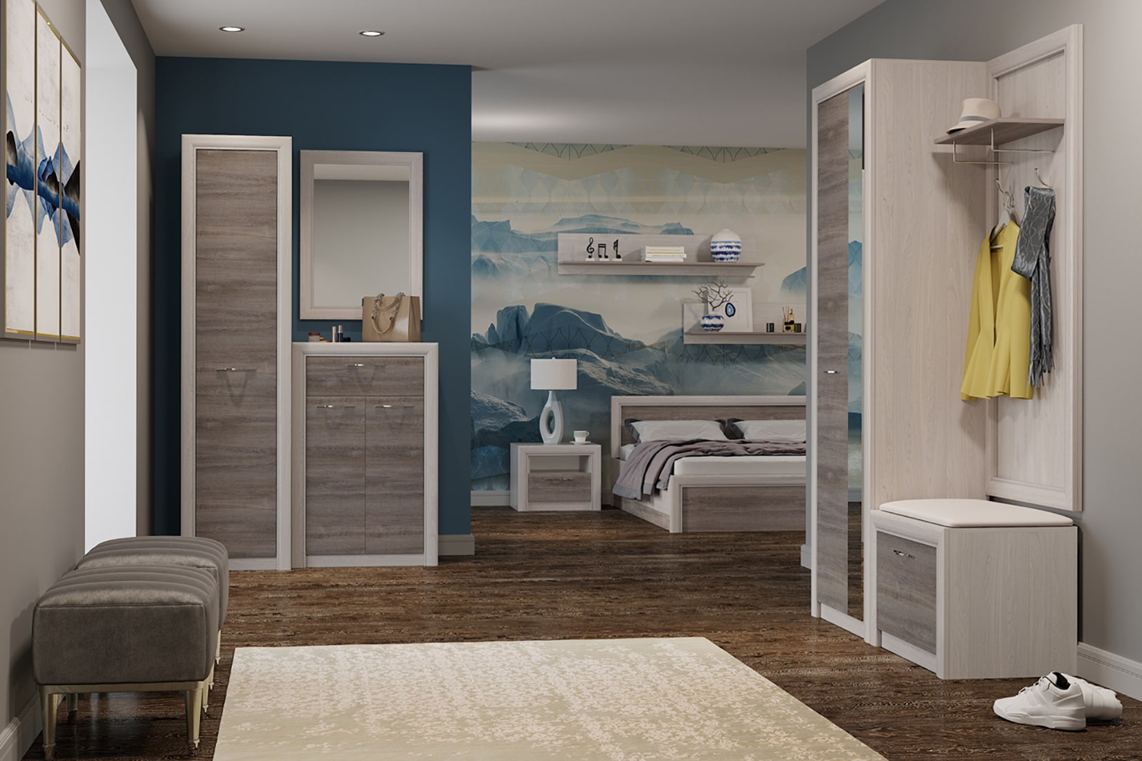 Октава прихожая модульная Ясень анкор светлый/Клабхаус серый