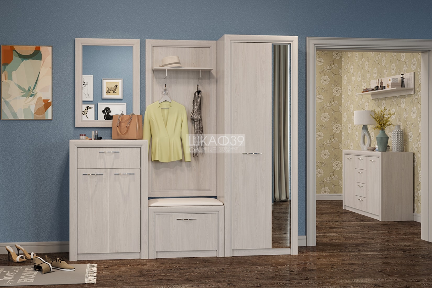 Октава прихожая модульная Ясень анкор светлый