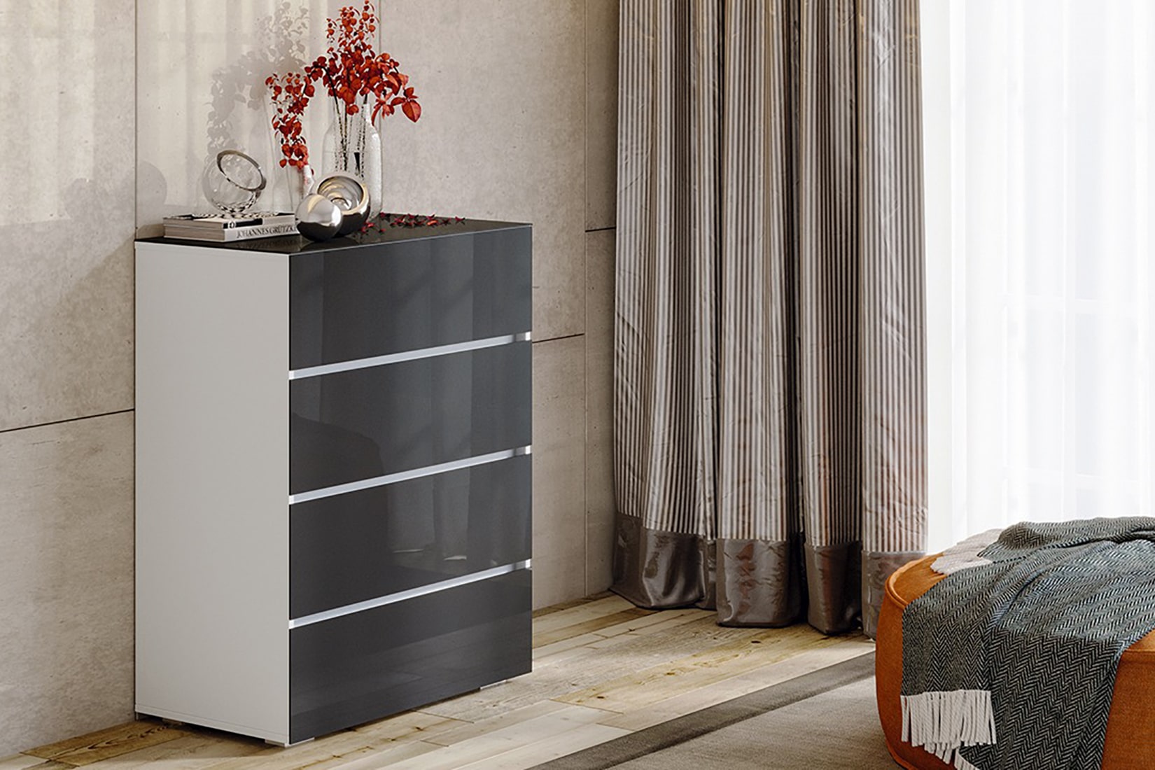 Glance гостиная модульная Белый/Стекло антрацит глянец