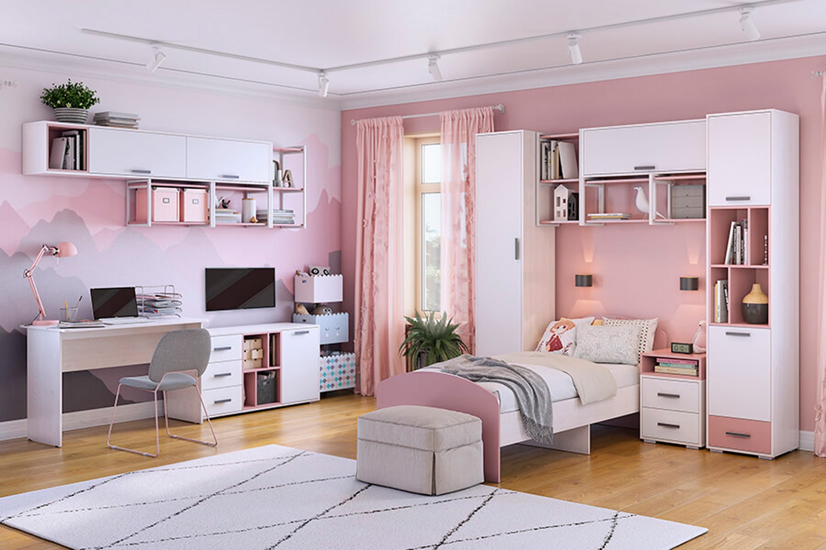 Лило спальня детская Ясень анкор белый/Белый/Пепельная роза