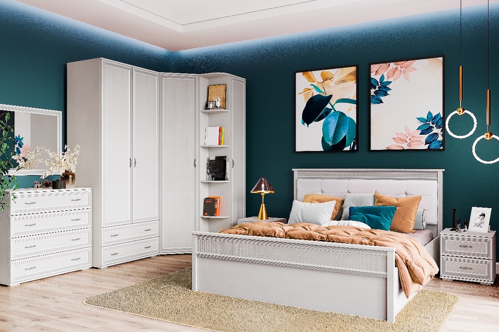 Ливорно спальня модульная Ясень анкор светлый/Патина серебро