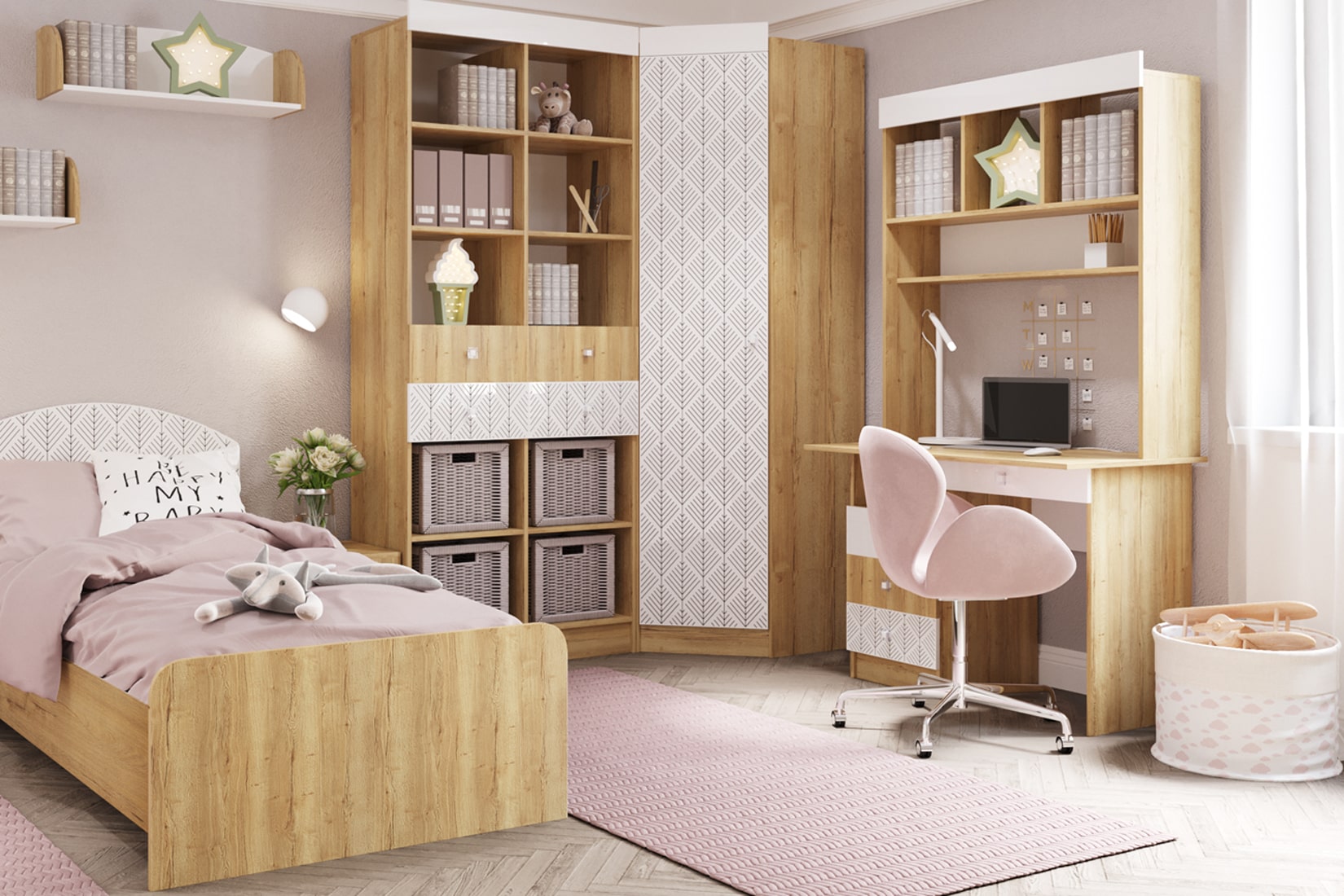 Сканди детская комната Белый глянец/Дуб бунратти