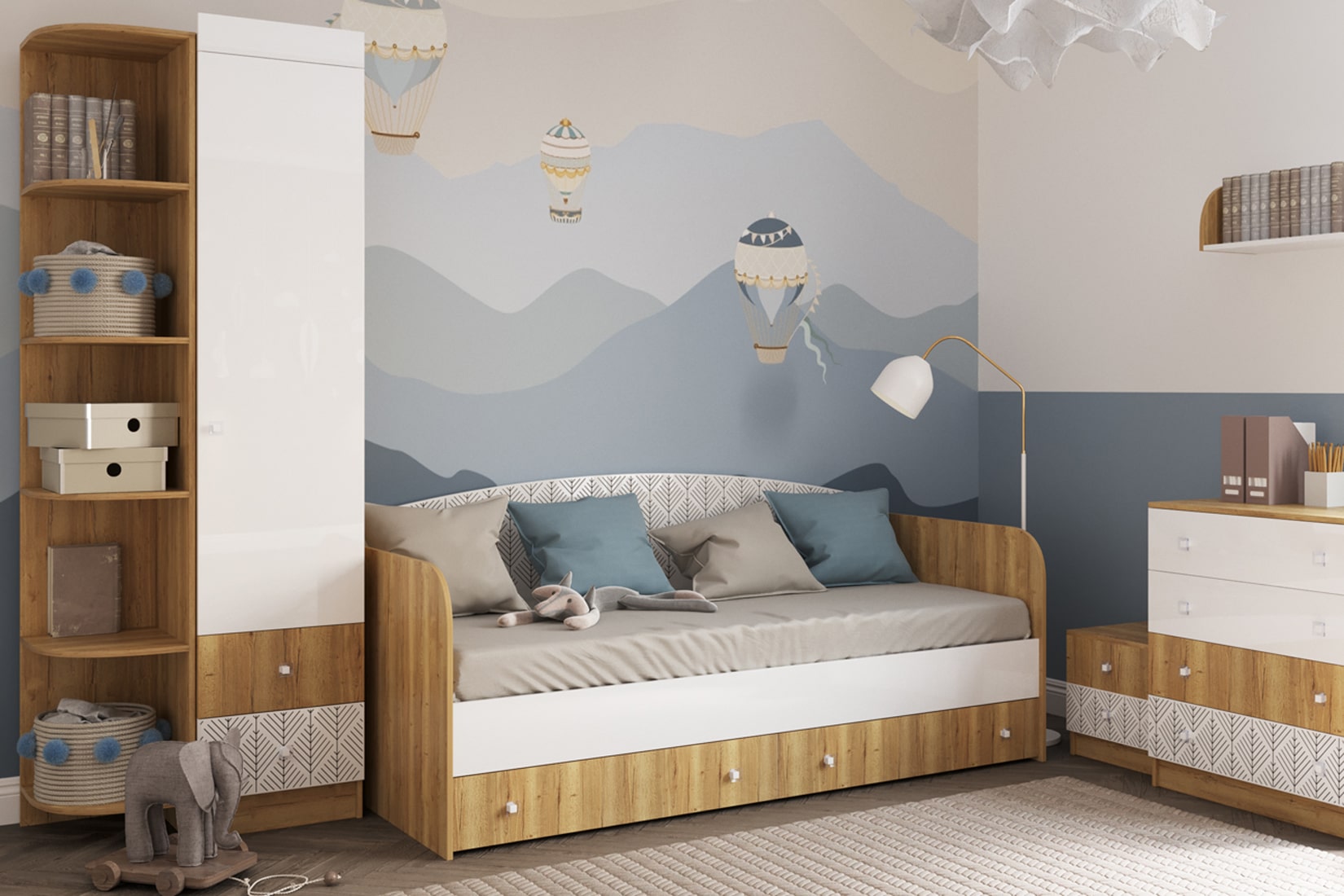 Сканди детская комната Белый глянец/Дуб бунратти
