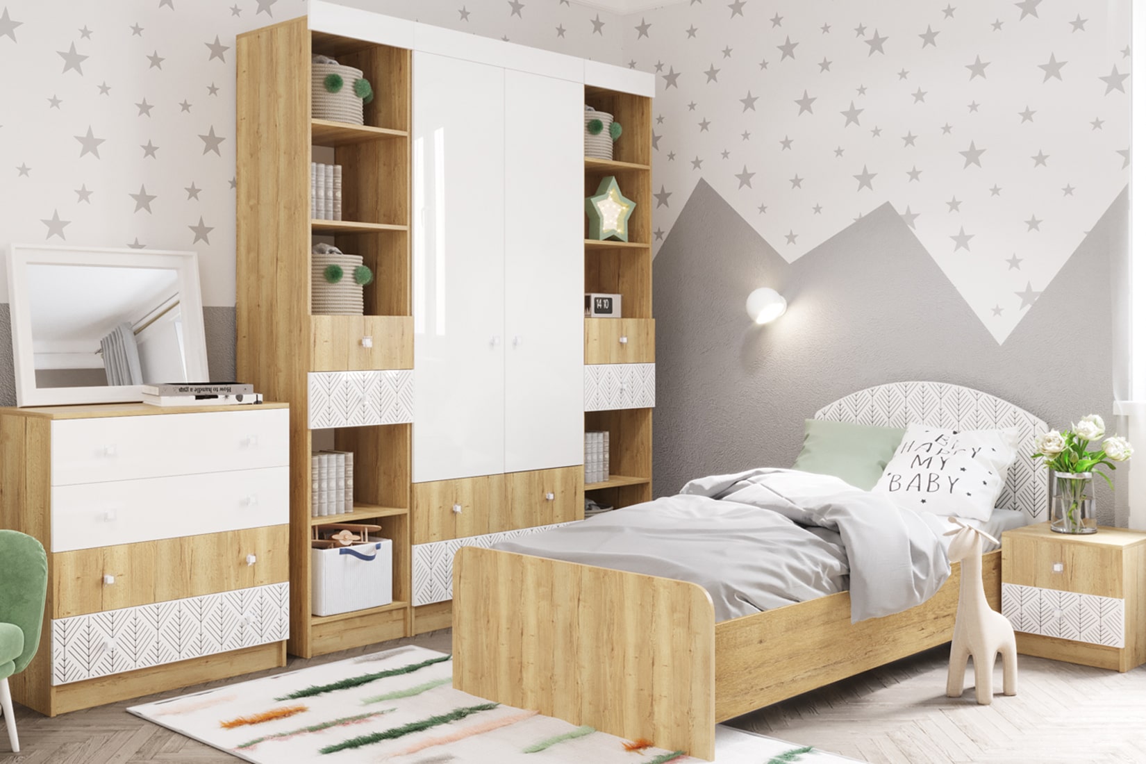Сканди детская комната Белый глянец/Дуб бунратти