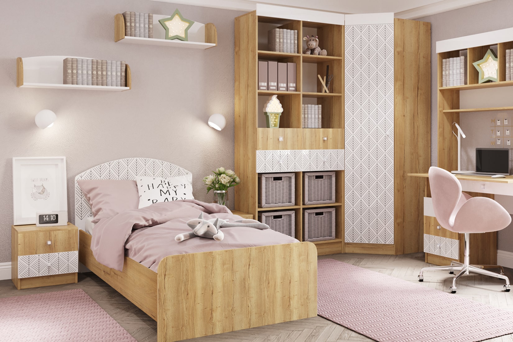 Сканди детская комната Белый глянец/Дуб бунратти