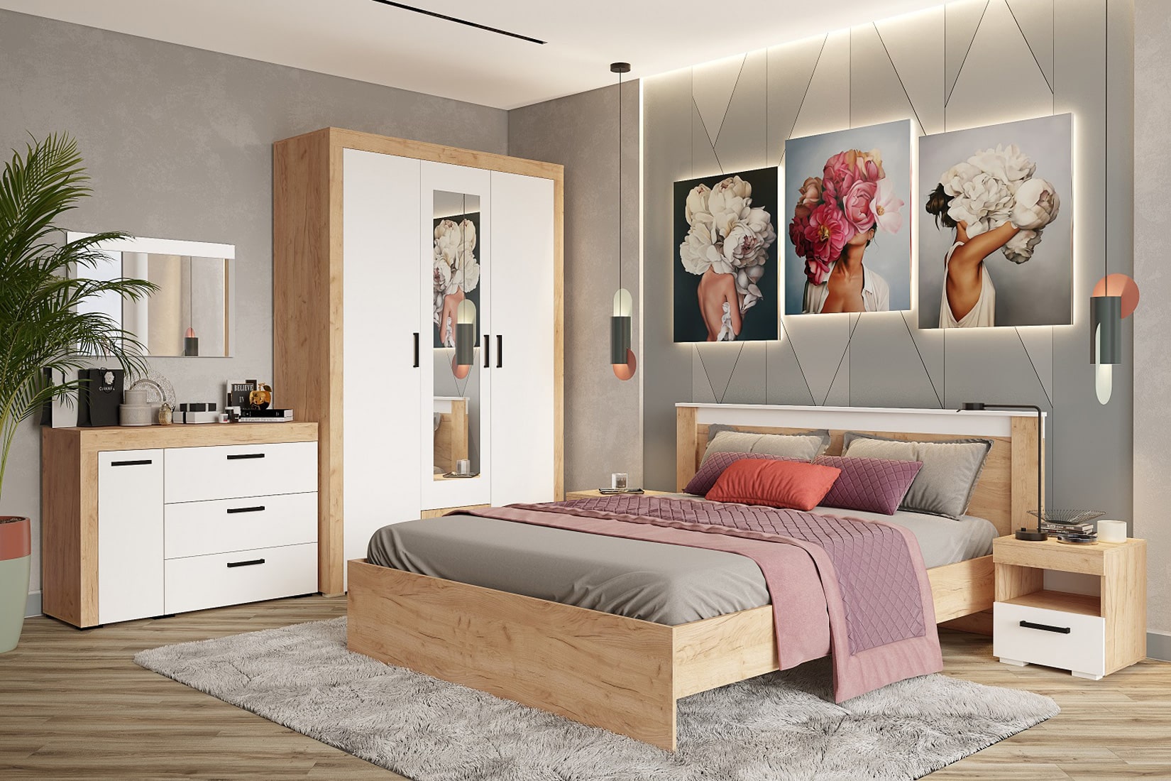 Адель спальня модульная Дуб крафт золотой/Белый однотонный