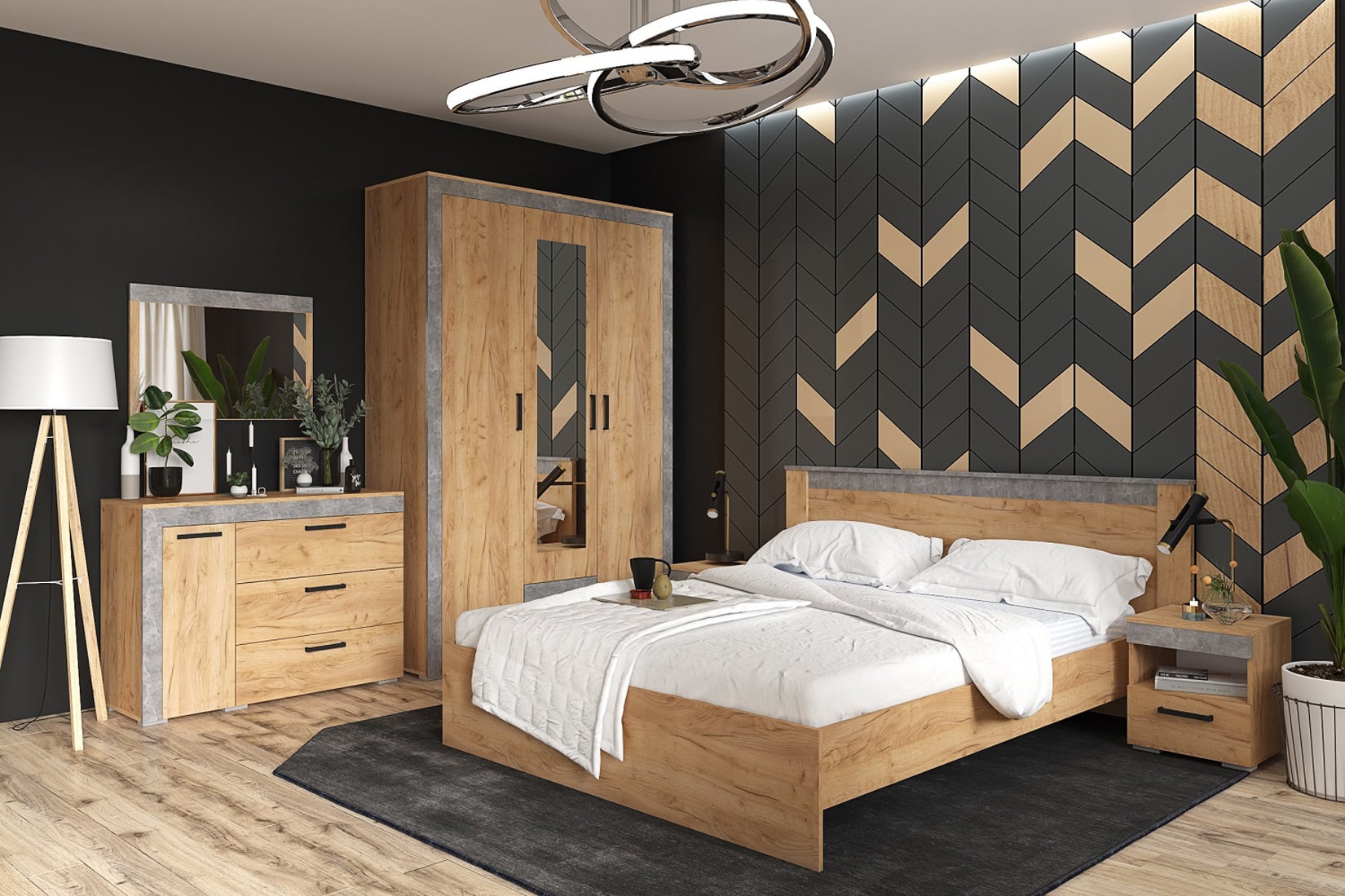 Адель спальня модульная Дуб крафт золотой/Ателье светлое