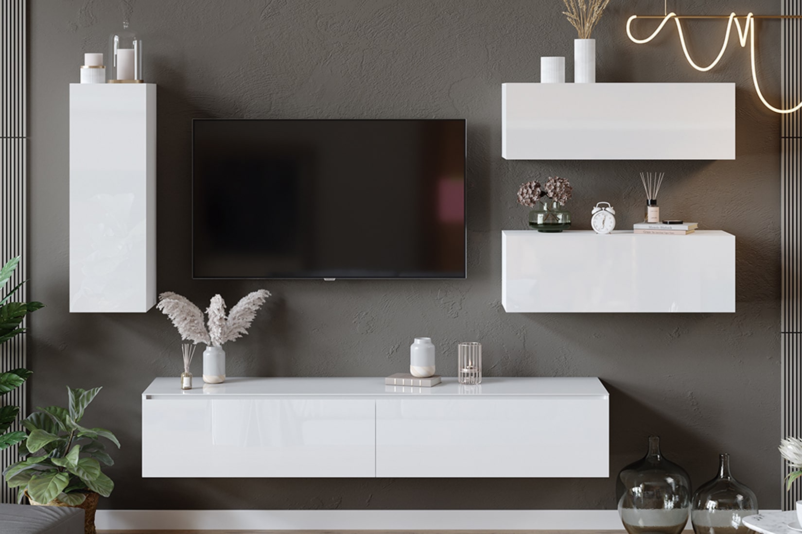 Глосс гостиная модульная Белый глянец/Стекло Белый глянец