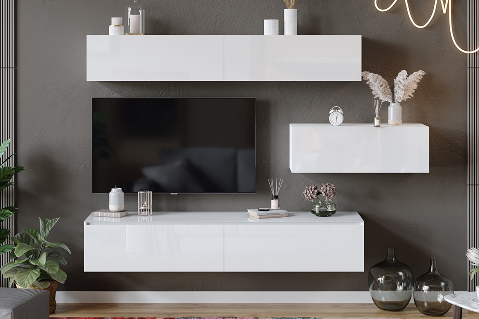 Глосс гостиная модульная Белый глянец/Стекло Белый глянец