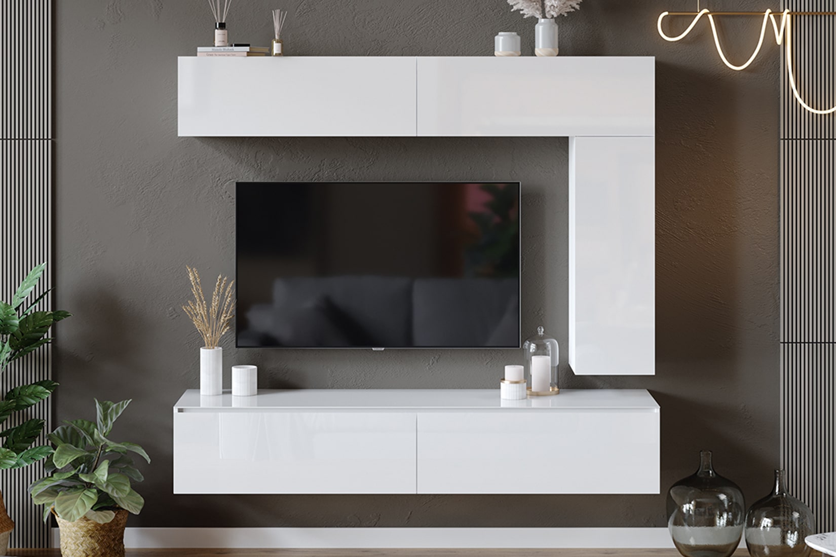 Глосс гостиная модульная Белый глянец/Стекло Белый глянец