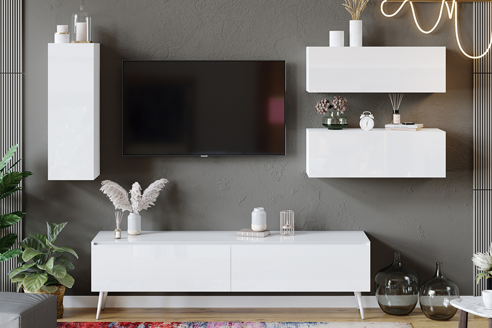 Глосс гостиная модульная Белый глянец/Стекло Белый глянец