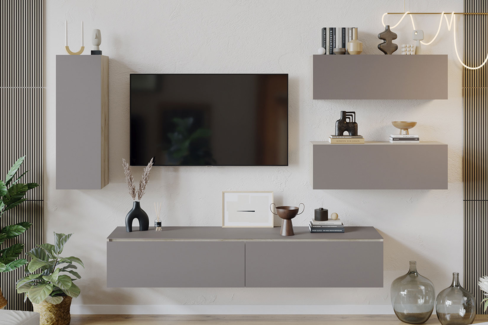 Глосс гостиная модульная Баттл Рок/Cтекло Мокко матовый