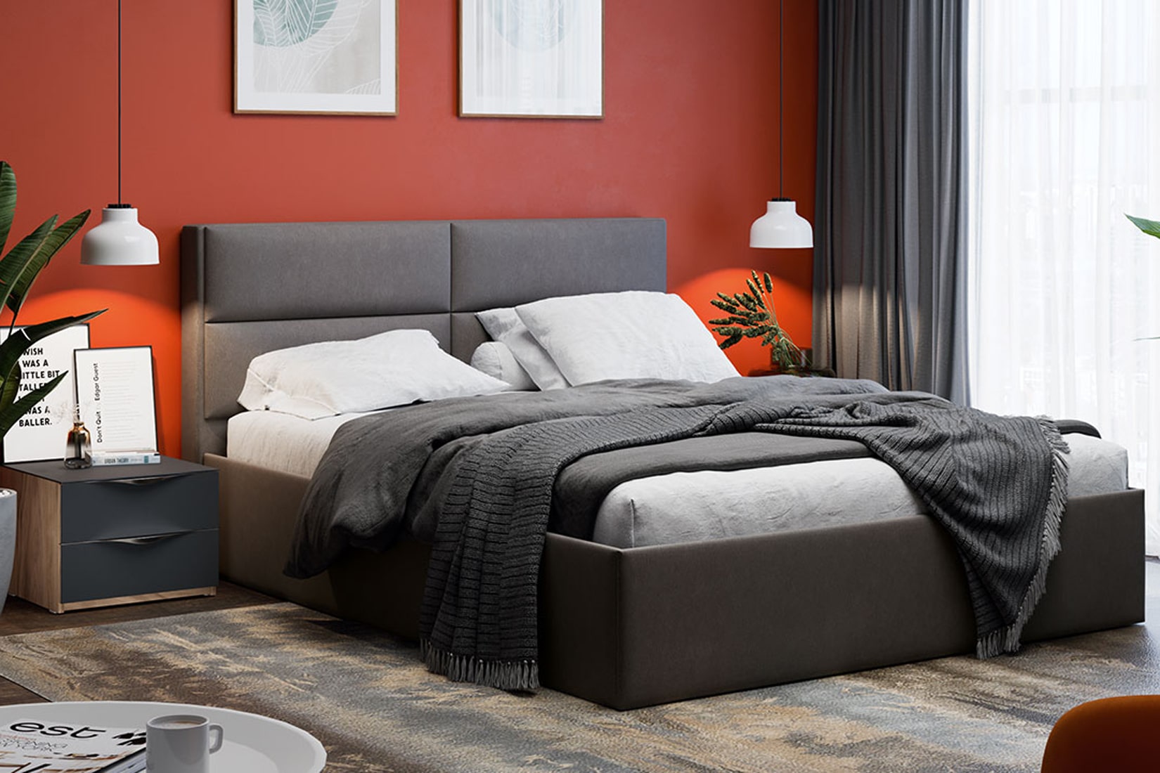 Глосс Спальня модульная Яблоня Беллуно/Cтекло Графит матовый