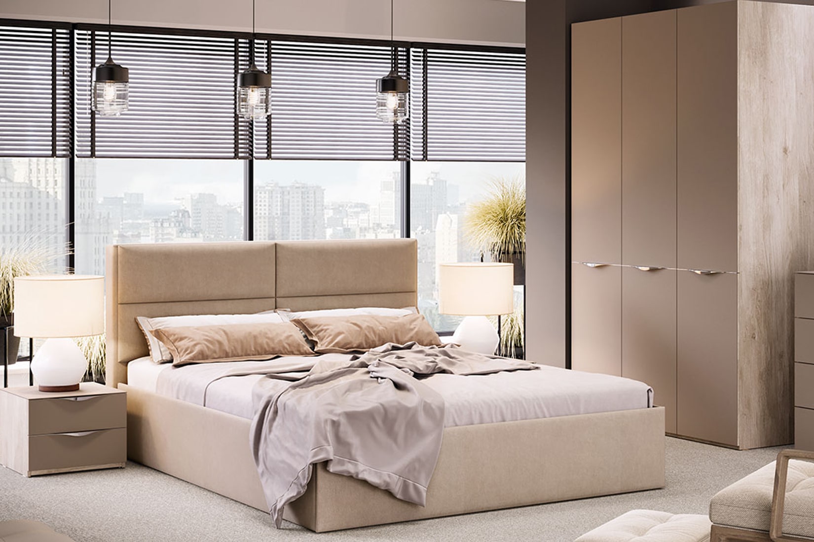 Глосс Спальня модульная Баттл Рок/Cтекло Мокко матовый