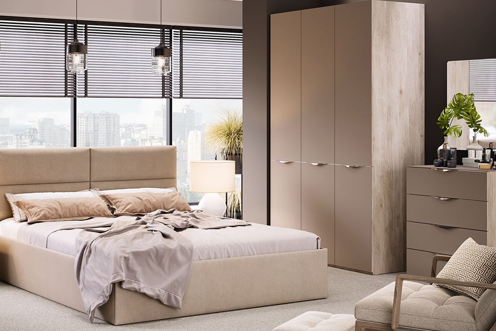 Глосс Спальня модульная Баттл Рок/Cтекло Мокко матовый