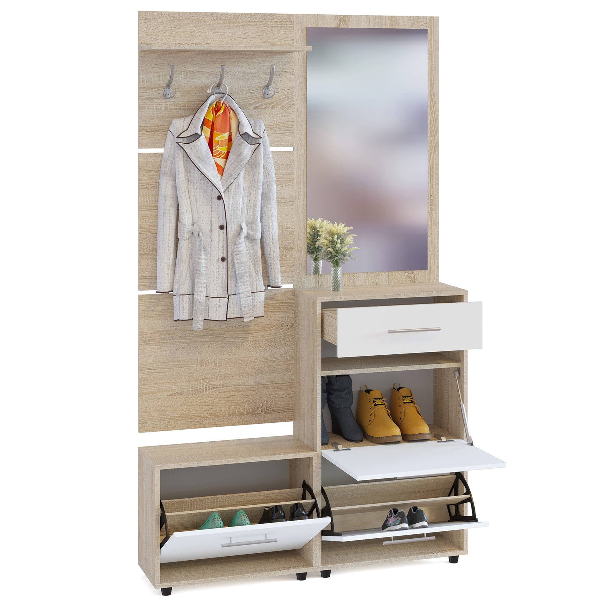 Сокол Прихожая №3  (ВШ-5.1+ТП-1+ПЗ-3+ТП-2) Сонома/Белый