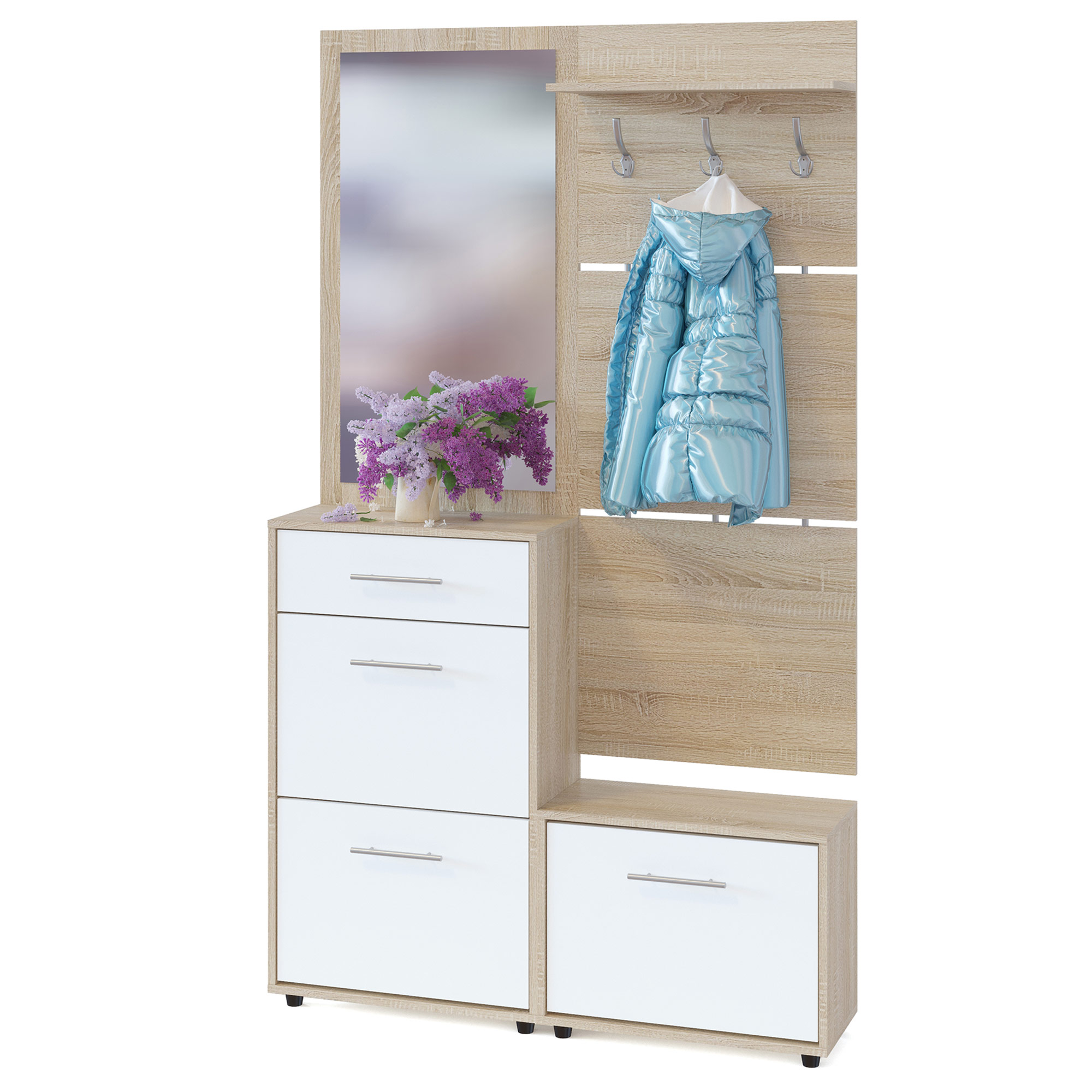 Сокол Прихожая №3  (ВШ-5.1+ТП-1+ПЗ-3+ТП-2) Сонома/Белый