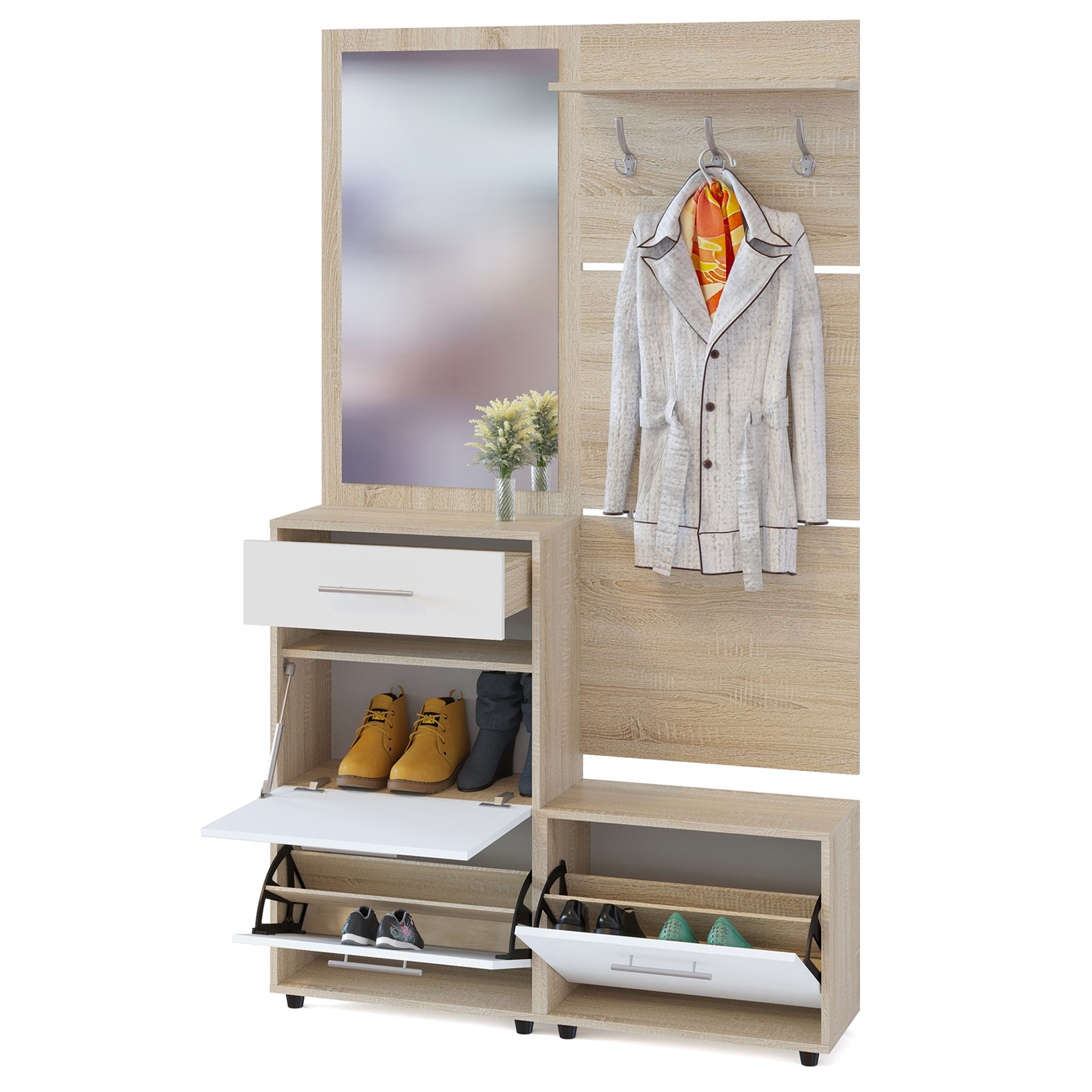 Сокол Прихожая №3  (ВШ-5.1+ТП-1+ПЗ-3+ТП-2) Сонома/Белый